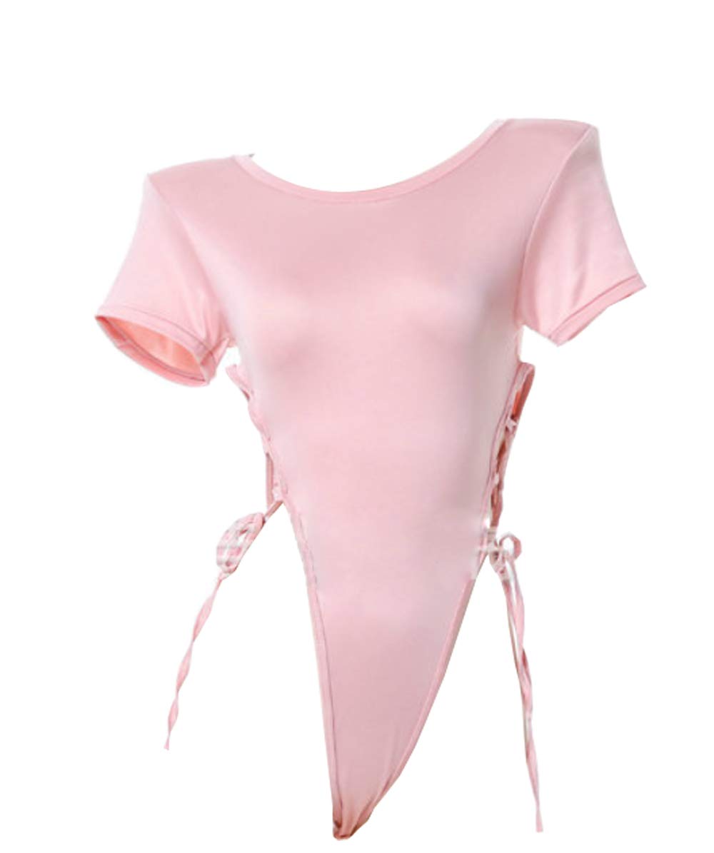 Female Cute Japanese Schoolgirl swarms Lolita Anime Role-Playing Lingerie Side-tie with Jumpsuit Doll Dress., Pink, One Size