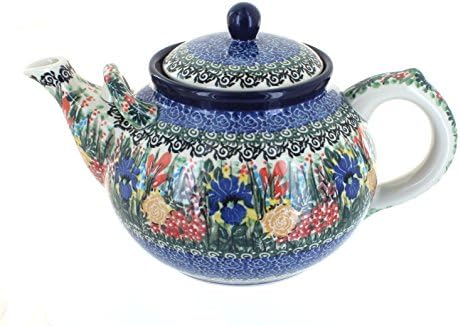 Blue Rose Polish Pottery Summer Blooms Large Teapot