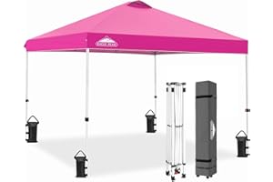 EAGLE PEAK Pop Up Canopy Tent with Wheeled Carry Bag, 8 Stakes, 4 Ropes, 4 Weight Bags, Easy Set Up Tent Canopy, 10x10 ft, 100sqft of Shade, Pink