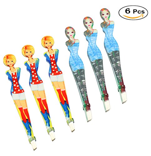 Xiaoyu Eyebrow Tweezers, Professional Slant tip Brow Clip Hair Removal Makeup Tool, Pack of 6