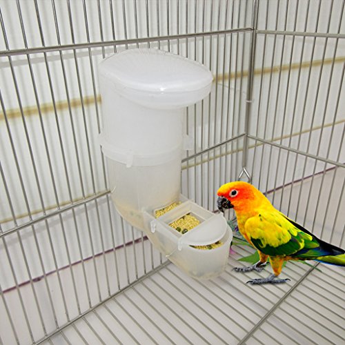 Onpiece Automatic Bird Feeder Food Seed Container, Plastic Parrot Cage Dispenser