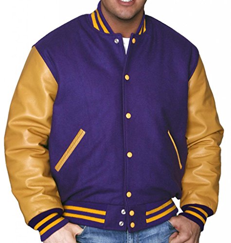 C137-L Purple Wool Gold Leather Varsity 