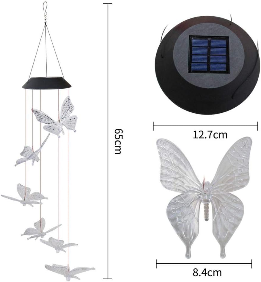 Tvoip Color Changing LED Solar Power Lamp Butterfly Wind Chimes Garden Decoration Yard Waterproof LED Light Lighting Hanging Decor (Butterfly) : Garden & Outdoor
