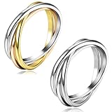 FIBO STEEL 2 Pcs Stainless Steel Triple Interlocked Wedding Ring for Men Women Rolling Thumb Ring Stackable Size 5-12
