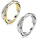 FIBO STEEL 2 Pcs Stainless Steel Triple Interlocked Wedding Ring for Men Women Rolling Thumb Ring Stackable Size 5-12