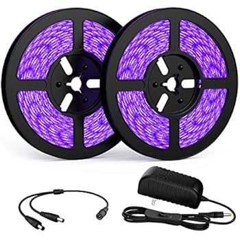 Onforu 33ft LED UV Black Light Strip Kit, 600 Units UV Lamp Beads, 12V Flexible Blacklight Fixtures, 10m LED Ribbon, Non-Waterproof for Indoor Fluorescent Dance Party, Stage Lighting, Body Paint