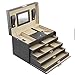 Black Jewelry Box Case Lockable Mirrored Storage Organizer Faux Leather and Beige Velvet