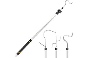 Gzlozak High Reach Garment Hook, Clothes Hanger Reaching Hook 38“ - 63” Telescoping Pole with 3 Hooks and Foam Handle for Hanging Clothes String Lights Plants Grabbing Trunk Cargo Shelf Items