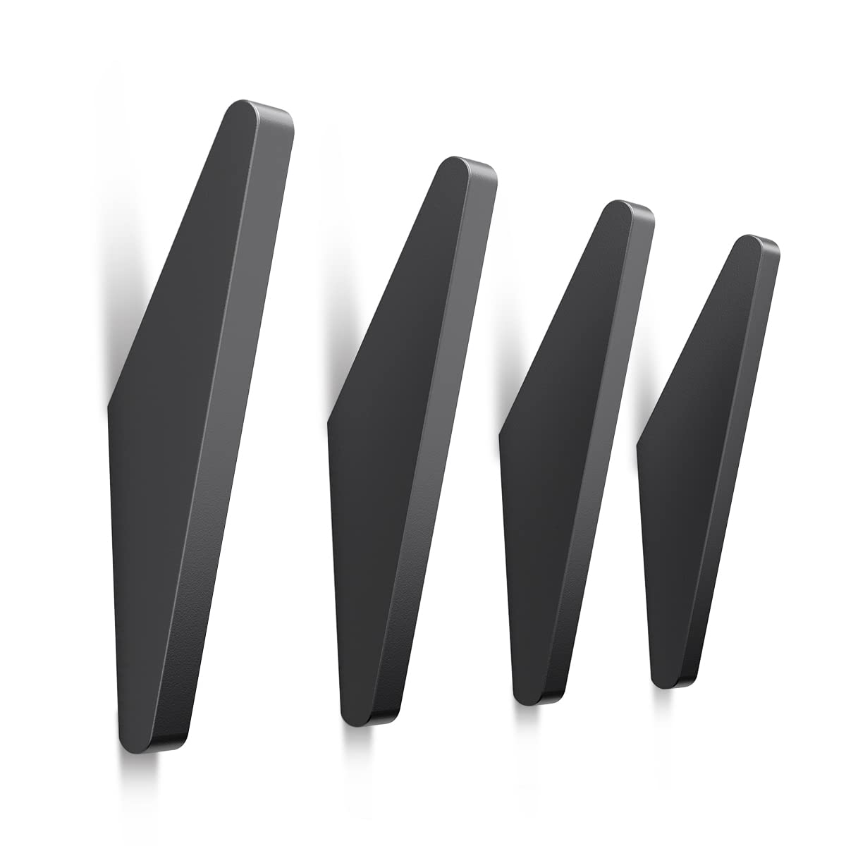GUWINA Coat Hooks Wall Mounted, 4 Black Single Modern Coat Hooks for Wall, Triangle Coat Pegs Heavy Duty for Hanging Jacket Robe, Bathroom Towel Hooks for Door Hallway Kitchen, Matte Black