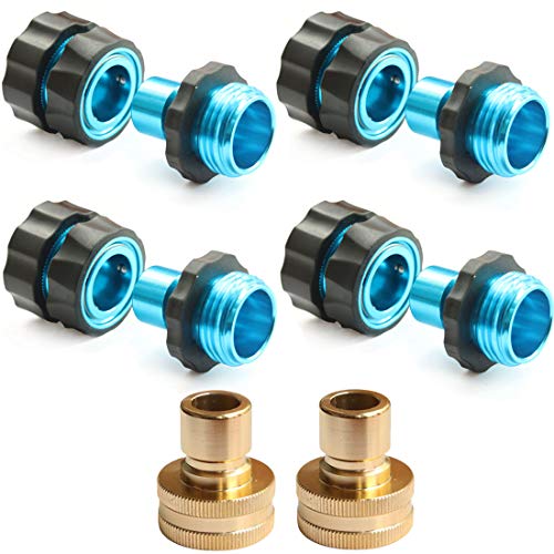 PLG Garden Hose Quick Connect Fittings,Male and Female Hose Connector Adapter,4 Set with 2 Faucet Fittings