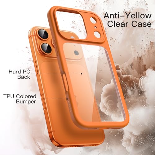 JETech Case for iPhone 17 Pro 6.3 Inch, Shockproof Case, Solid Color Matte TPU Frame, Anti-Scratch Transparent Back (Orange)