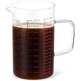 OUNONA Glass Measuring Cup with Handle Tall Measuring Cup with Pour Spout Clear Liquid Measurement with milliliters and ounces Scale for Kitchen Cooking Baking Mixing 6.77 X 6.57 X 3.93 in