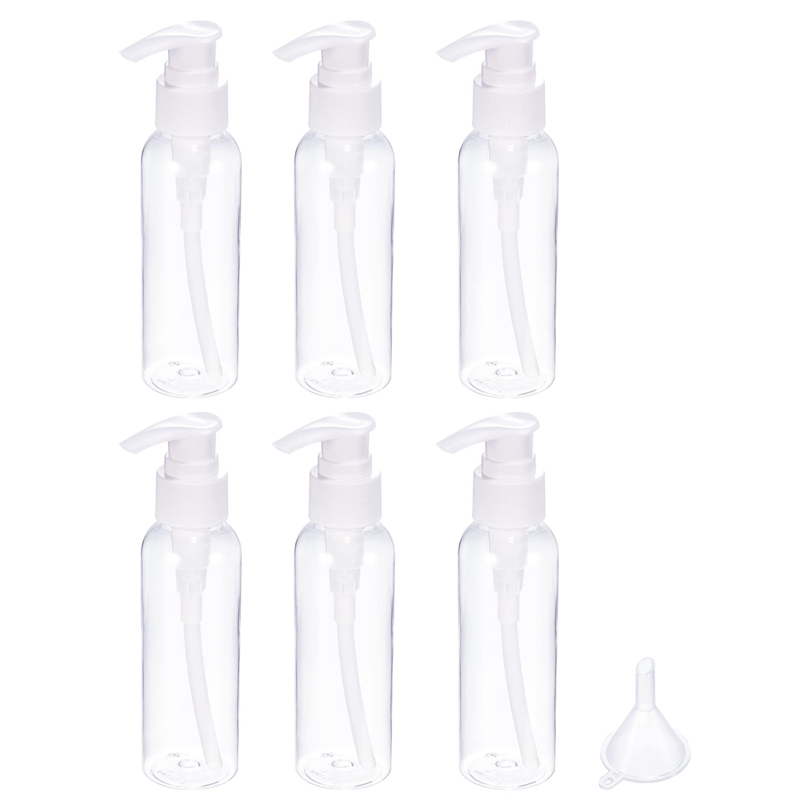 PATIKIL 100ml 38x100mm Clear Travel Bottles Set, 6in1 Set Pump Bottle Containers with Funnel for Shampoo Lotion Cream Soap