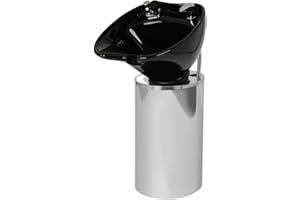 BUY-RITE SALON & SPA EQUIPMENT Buy-Rite Paris Pedestal Shampoo Unit – Professional Salon Shampoo Station with Tilting Porcelain Bowl, Silver Base with Black Bowl – Includes Faucet, Spray Hose, Drain & Vacuum Breaker