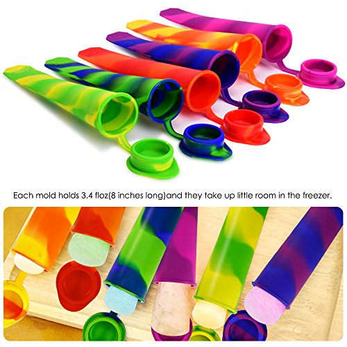 Silicone Ice Pop Molds Set of 6, maxin Mold Colored Rainbow Swirl Ice Popsicle Mold Maker with Attached Lids. (Asorted Color)