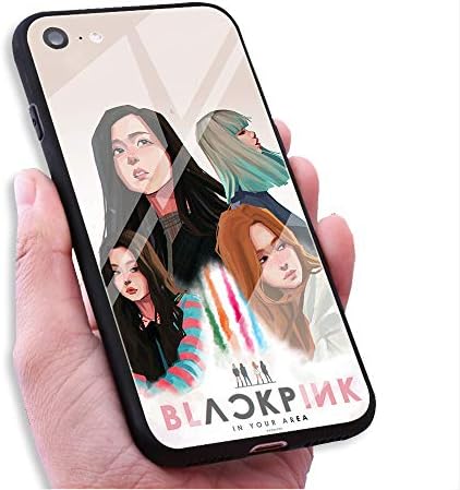 RUIWEI RWNO-82 Black Pink Blackpink Kpop Collage Designed for iPhone 7 Plus/8 Plus Case，Tempered Glass Back Cover and Black Anti-Scratch Shock Absorption Cover Case