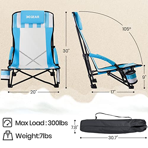 XGEAR 2Pack Beach Chair Low Seat Beach Chairs for Adults High Back