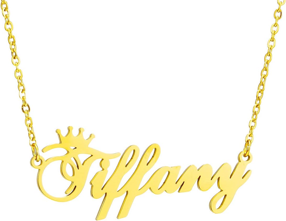 Name Crown Necklace,Personalized Custom Women Girls Initial Letter Crown Name Pendant Necklace Stainless Steel Necklace Chain Jewelry Gift