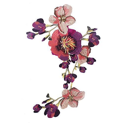 1piece Large Flower Embroidery Applique Patches Sew on Pacthes Lace Fabric Motif Clothes Decorated DIY Sewing Supplies (Purple)