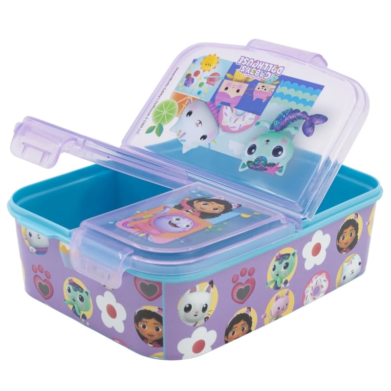 Golddunes Gabby's Dollhouse Lunchbox Kids Character 3 Compartment Sandwich Lunch Box School Re-Usable Plastic