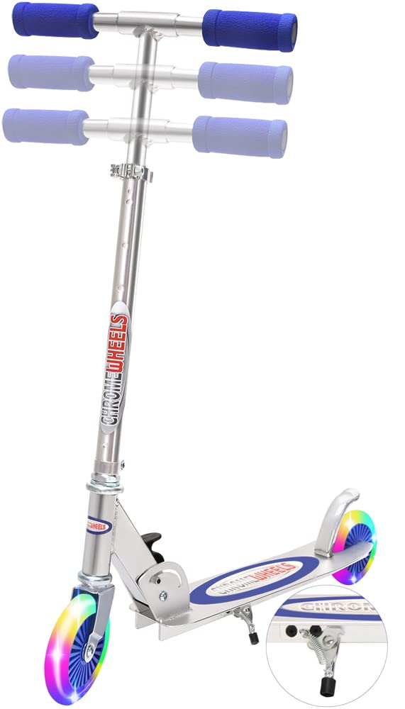 ChromeWheels Kick Scooter for Kids, Deluxe 2 Light Up Wheels 4 Adjustable Height with Kickstand, Best Gift for Age 5 up Kids Girls Boys, 132lb Weight Limit