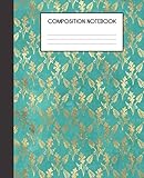 Composition Notebook: Turquoise And Faux Gold Peacock Bird Pattern College Ruled Notebook Lined School Journal