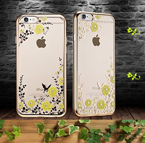 6S Plus Case, CHIBI Luxury Clear Diamond Soft TPU Plating Back Case Cover for iPhone 6/6s Plus 5.5inch (Gold - Yellow Flower)
