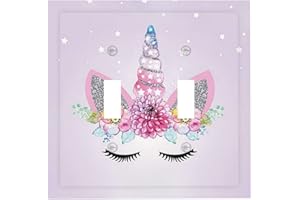 SPTVAN Unicorn Magical Decorative 2 Gang Double Toggle Light Switch Cover Electrical Wall Plate Cute Switchplate for Kids Girl Bedroom Bathroom Room Home House Decor Faceplate Mid-size