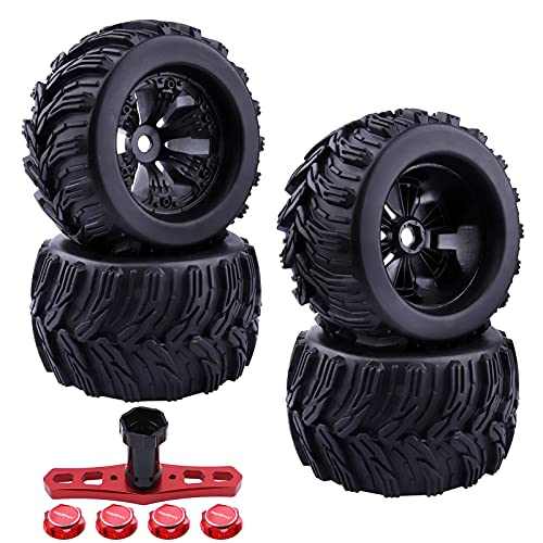 Hobbypark PreGlued 17mm Hex Hubs RC Wheels and Tires & Wrench Tool fit