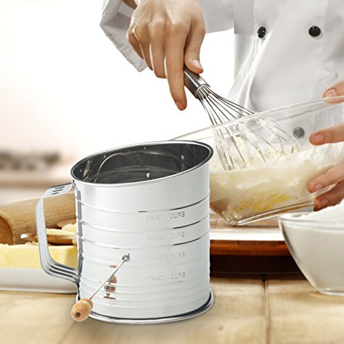 Mrs. Anderson's Baking Hand Crank Flour Icing Sugar Sifter, Stainless Steel, 5-Cup
