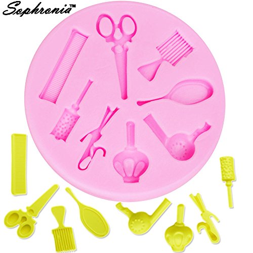 BIN BON - 10PCS/SET M216 Hairdressing tool, Makeup Mirror, Comb, Hair Dryer Silicone Mold,Sugar Mold, Chocolate Mold, Cake Decoration Tool