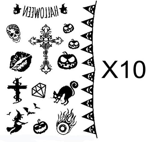 Halloween Temporary Tattoos Horror Body Stickers Skull Witch for Cosplay 10 Pcs