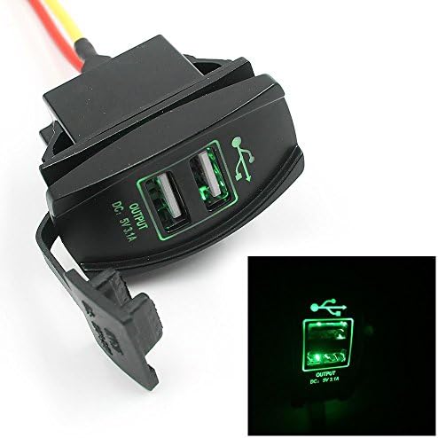 Universal Rocker Dual USB Waterproof Socket with LED Light, Purishion Dual USB Charger for Car MotoBike Boat 3.1A Dual USB Power Supply Charger Adapter 12-24V for iPhone Samsung etc.(Green)