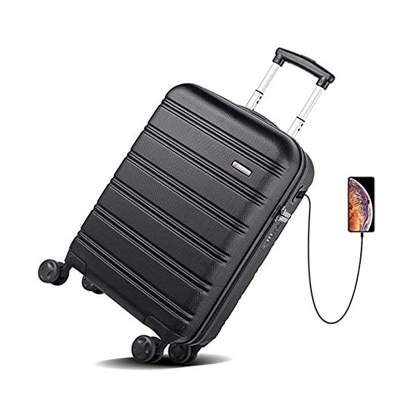 REYLEO Travel Suitcase 20in PC+ABS with USB Charging Port, Builtin TSA