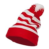 Striped Pom Pom Cuff Long Beanie
