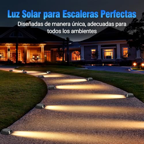 Quntis 12 Pack Luces Solar para Escalones de Cubierta, Luz Solar LED Iluminación Unidireccional, Lámpara Solares Exteriores IP65 Impermeable para Jardín, Camino, Césped, Patio, Patio, Blanco Cálido