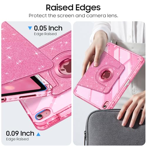 Fintie Rotating Case for iPad A16 11th Generation 2025 & 10 Generation 2022 11 Inch, 360° Case with Clear Acrylic Back, Sturdy Frame - Starry Pink