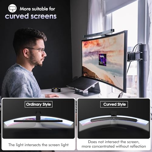 Quntis Curved Monitor Light Bar with Remote &Touch, Auto Adjustable Brightness and Colour Temperature Eye-Care USB Computer Lamp with Multifunction Shelf Screen Light Bar, No Glare Home Office Gaming