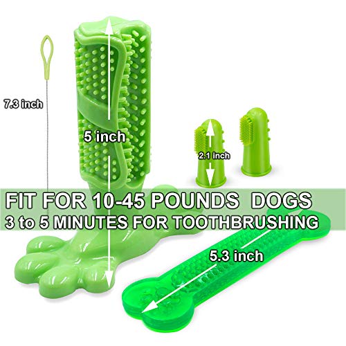 AomeTech Dog Toothbrush Dental Care Brushing Stick Effective Doggy Teeth Cleaning Massager Nontoxic Natural Rubber Bite Resistant Chew Toys Finger Toothbrush for Dogs Pets (M, Green)