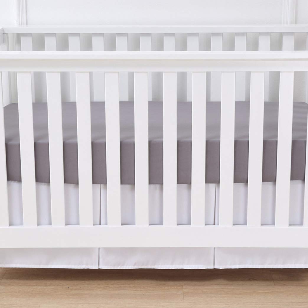 Photo 1 of Belsden Crib Skirt with Durable Woven Platform for Boy and Girl, 2 Long Sides Pleated, Split Corners Dust Ruffle for Easy Placement Inside of Standard Crib, 14 inches (36cm) Length Drop, White Color