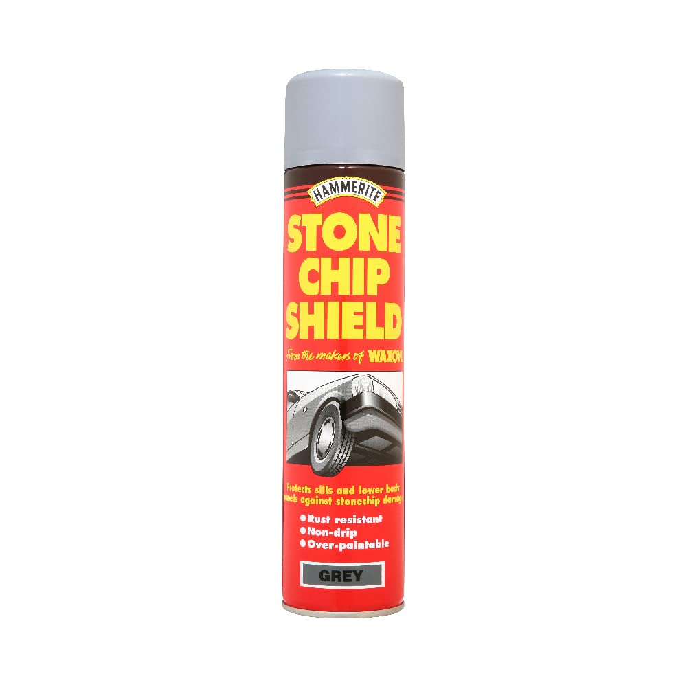 Hammerite Stone Chip Shield. Spray Shield Underseal Gray Metal Paint for Cars. 8 Year Protection - 600ml Aerosol 1.5 SqM Coverage​
