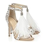 AZMODO Women's Feather Ankle Strap Zip Rhinestone High Heeled Sandals 1622-74 (US 8/EU 39/CN 39)
