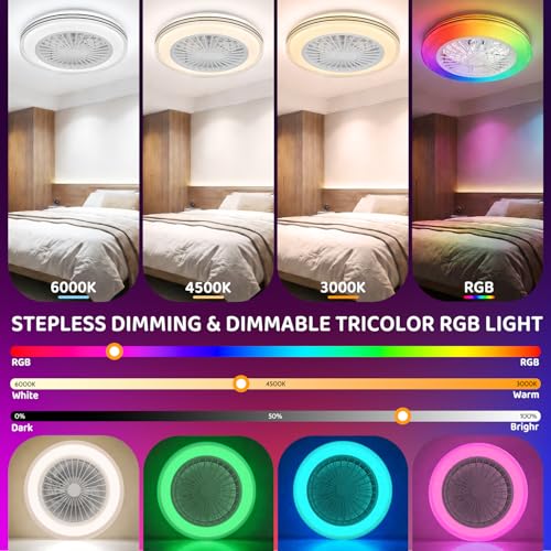 WUTGHUI Ceiling Fan with Light and Remote Fandelier Caged Low Profile Smart Ceiling Fan Light 2700K-6500K, Flush Mount Fan Light with Remote/APP/Alexa Voice Control/Google Home