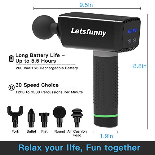 Deep Tissue Percussion Massager with Carrying Case Massage Gun for Pain Relief, Handheld Cordless Electric Full Body Muscle Massager Device with 30 Adjustable Speed, 5 Attachments