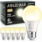 TJOY 6 Pack A19 LED Light Bulbs, Soft Warm White 2700K, 60 Watt Eq,E26 Base | Efficient 9W, Standard Light Bulb for Lamps, En