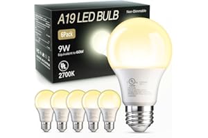 TJOY 6 Pack A19 LED Light Bulbs, 60 Watt Equivalent LED Bulb, Soft Warm White 2700K, Efficient 9W, E26 Standard Base, Non Dimmable Energy Saving Lightbulb, 800LM, 80 CRI, 120V, UL Listed