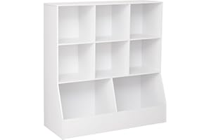 DINZI LVJ Toy Storage Organizer, Kids Bookshelf, Wood Toy Storage Cabinet, 3-Tier 8 Cubby Children Bookcase, 39.4" L Toddler Book Shelf for Playroom, Living Room, Nursery, Hallway, School, White