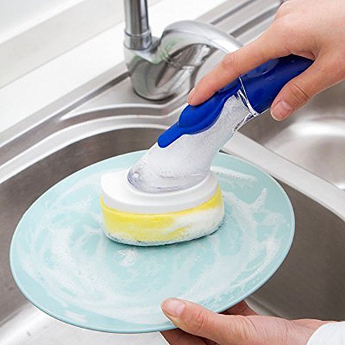 SYOOY Multifunctional Cleaning Brushes Scrub Brush Long Handle Kitchen Multipurpose Scrubber with 1 Replacement Brush Head Blue 9"L x 6.3"W