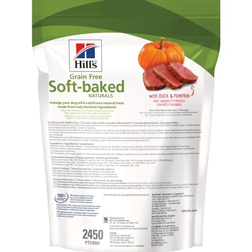 HILL’S GRAIN FREE SOFT BAKED NATURALS, ALL LIFE STAGES, GREAT TASTE, DOG TREATS, DUCK & PUMPKIN, 8 OZ BAG