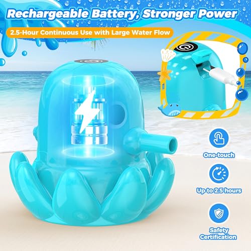 Water Table Pump, Continuous Flow Rechargeable Magnetic Octopus Pump, Battery Powered No Drill Installation, Non-Stop Fun Summer Outdoor Water Toys, Water Play Accessories for Kids Toddlers, Green